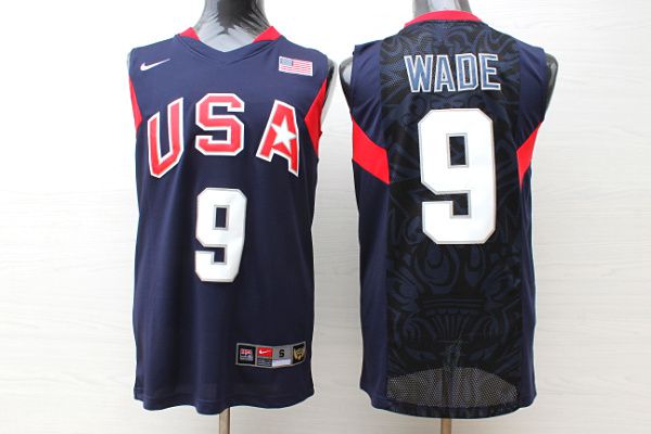 Men USA 9 Wade Dark Blue Stitched Nike NBA Jersey